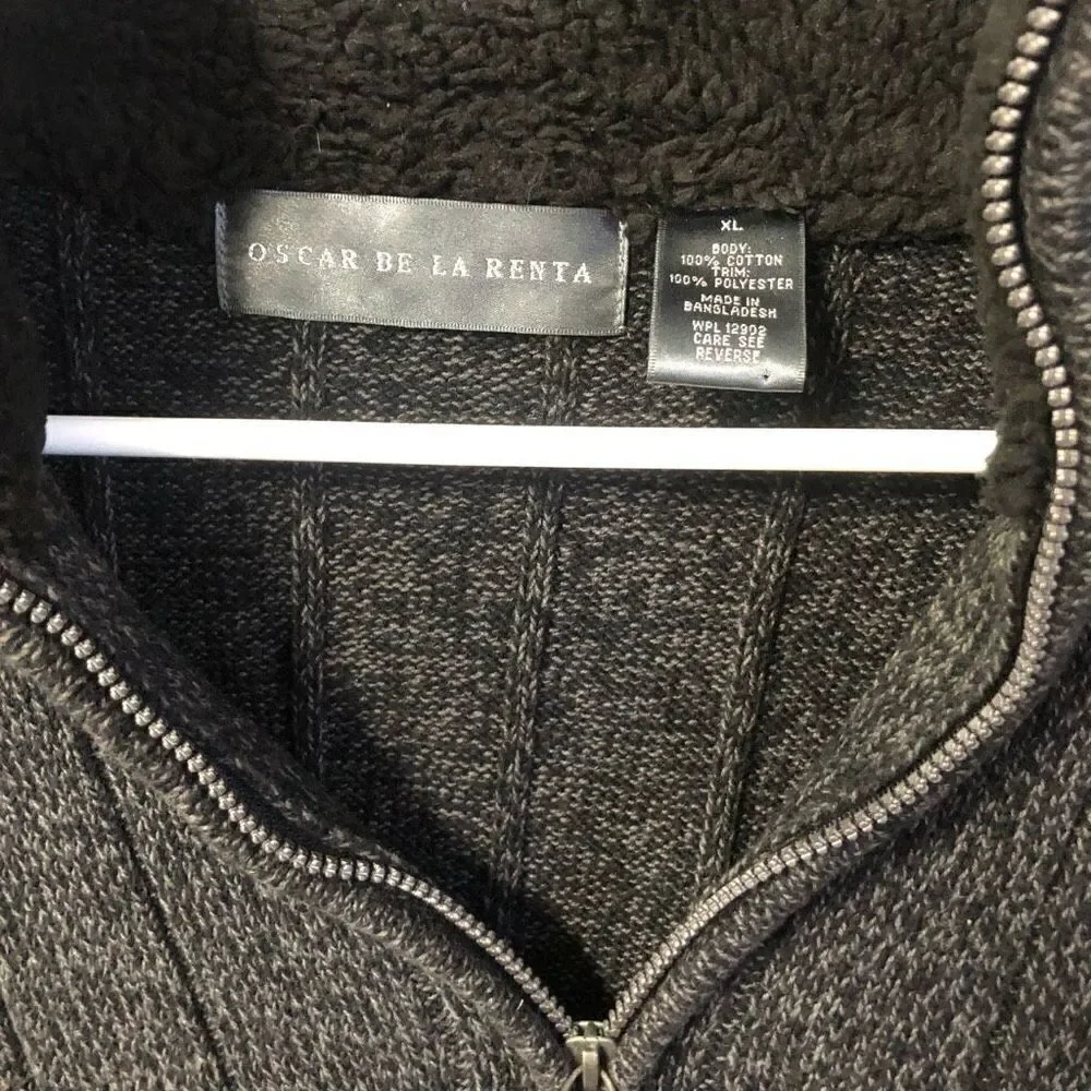 oscar de la renta men’s pullover 1/4 zip sweater size xl dark grey knit‎